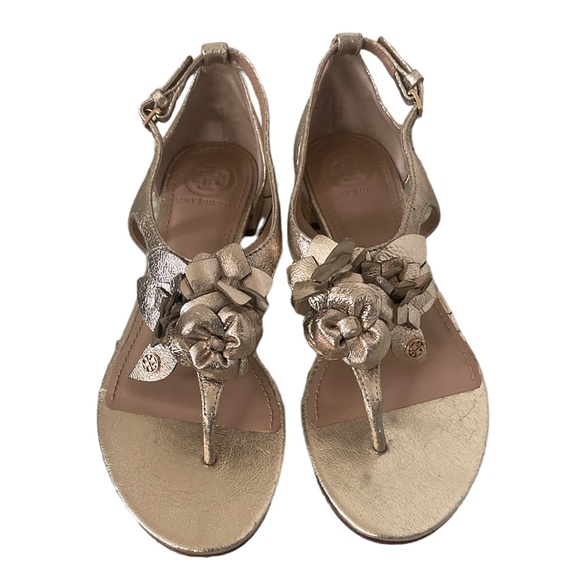 Tory Burch Blossom Gold Floral Sandals size 6M - Picture 2 of 6
